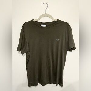 Army green Lacoste t-shirt.